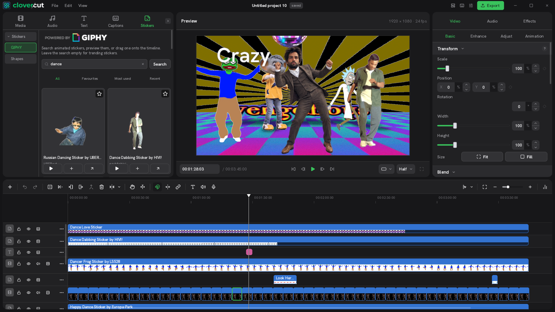 GIPHY library with previewable animated stickers